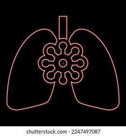 Neon coronavirus damaged lungs Virus corona atack Eating lung concept Covid 19 Infected tuberculosis red color vector illustration image flat style light