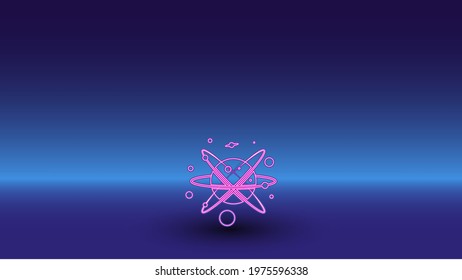 Neon cosmic symbol on a gradient blue background. The isolated symbol is located in the bottom center. Gradient blue with light blue skyline