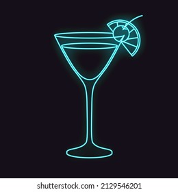 Neon cosmopolitan cocktail. Vector illustration isolated on dark background