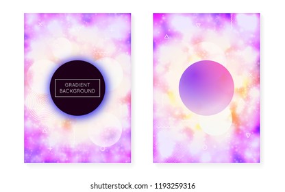 Neon cover with liquid purple shapes. Luminous fluid. Fluorescent background with bauhaus gradient. Graphic template for brochure, banner, wallpaper, mobile screen. Retro neon cover.