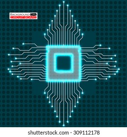 Neon CPU. Circuit board. Vector illustration. Eps 10