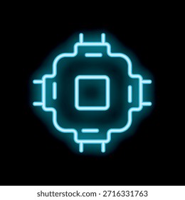 Neon cpu glowing on a black background, representing concepts like technology, computing, and processing power