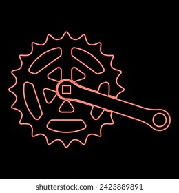 Neon crankset cogwheel sprocket crank length with gear for bicycle cassette system bike red color vector illustration image flat style