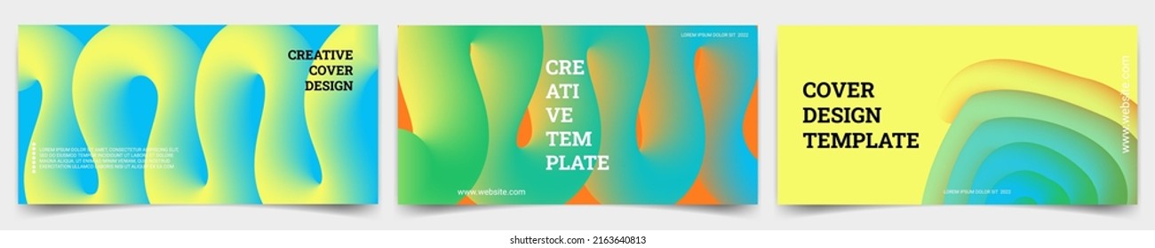Neon Creative covers or horizontal posters for corporate identity, branding, social media advertising, promo. Modern layout design template with dynamic neon fluid gradient lines