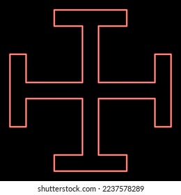 Neon cross gibbet resembling hindhead Cross monogram Religious cross red color vector illustration image flat style light