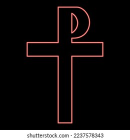 Neon cross monogram Rex tsar tzar czar Symbol of the His cross Saint Justin sign Religious cross red color vector illustration image flat style light