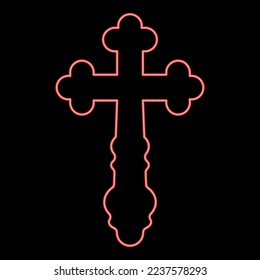 Neon cross trefoil shamrock Cross monogram Religious cross red color vector illustration image flat style light