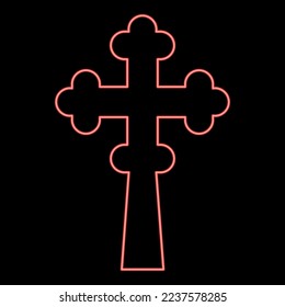 Neon cross trefoil shamrock on church cupola domical with cut Cross monogram Religious cross red color vector illustration image flat style light