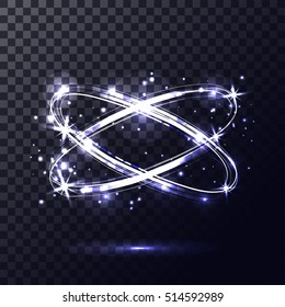 Neon crossed circles light lines effect. Magic fire rings. Glow circles on the transparent background.