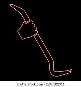 Neon crowbar in Hand haltendes Tool verwenden Arm mit Multifunktionaler Hilfsleiste rote Vektorgrafik flache Stilleuchte