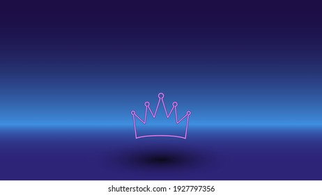 Neon crown symbol on a gradient blue background. The isolated symbol is located in the bottom center. Gradient blue with light blue skyline