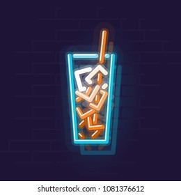 Neon cuba libre icon. Night illuminated wall street sign. Isolated geometric style illustration on brick wall background.