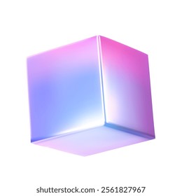 Neon cube isolated on white background. 3d holographic primitive shape. 