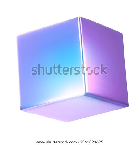 Neon cube isolated on white background. 3d holographic primitive shape.