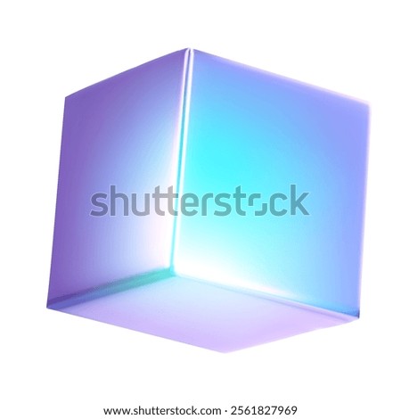 Neon cube isolated on white background. 3d holographic primitive shape. 