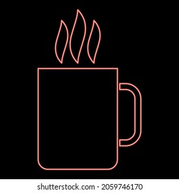 Neon cup with hot drink icon black color in circle outline vector illustration red color vector illustration flat style light image