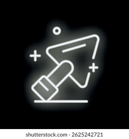 Neon cursor pictogram met een gloeiende witte lijn die een wijsvinger wijst naar iets op een zwarte achtergrond