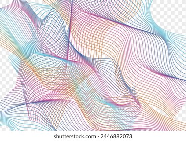 Fondo de la curva de neón Vector transparente. Plantilla de formularios. Concepto de cinta de colores. Póster gráfico de ondas. Onda de sonido decorativa Rainbow.