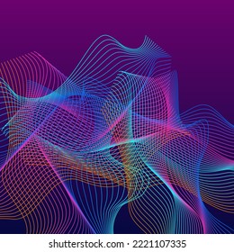 Neon Curve Background Violet Vector. Minimal Poster. Bright Contour Creative. Trendy Soundwave Texture. Rainbow Modern.