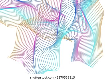 Neon Curve Background White Vector. Graphic Illustration. Iridescent Line Gradient. Ribbon Futuristic Cover. Gradient Stream Contour.