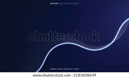 Neon curved lines background. Geometry glow lines shape. Blue neon lines abstract futuristic geometric background. Vector illustration
