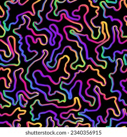 Neon curved lines. Seamless pattern