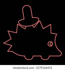 Neon cute hedgehog with mushroom red color vector illustration image flat style