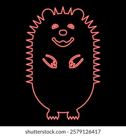 Neon cute hedgehog red color vector illustration image flat style