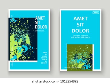 Pintura de explosión de neón cyan verde salpicar diseño artístico de la cubierta. Fondo decorativo de textura de gradiente de salpicaduras de polvo. Producto creativo de moda de la cubierta del Vector del folleto del Catálogo del informe de la Plantilla