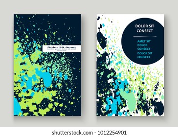 Neon cyan greenery explosion paint splatter artistic cover design. Decorative dust splash gradient texture background. Trendy creative template vector Cover Report Catalog Brochure Flyer Product