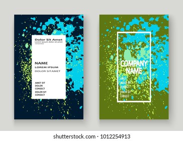 Neon cyan greenery explosion paint splatter artistic cover design. Decorative dust splash gradient texture background. Trendy creative template vector Cover Report Catalog Brochure Flyer Product