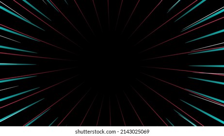 Neon Cyan And Red Bursting Radial Speed Lines From Center