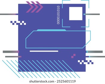 Neon Cyber Box Vorlage. Bedienfeld im futuristischen Tech-Stil einzeln auf weißem Hintergrund