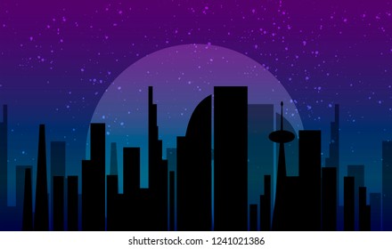 Neon cyber city, vector