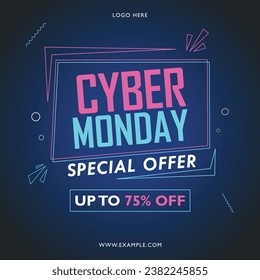 neon cyber monday banner flyer anuncios de compra venta plantilla de medios sociales diseño vectorial