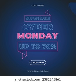 neon cyber monday banner flyer shopping sale social media template layout vector design