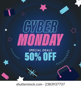 neon cyber monday flyer banner shopping sale social media ads layout template vector design