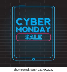 Neon cyber monday promotion. Vector illustration design