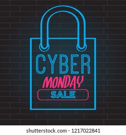 Neon cyber monday promotion. Vector illustration design