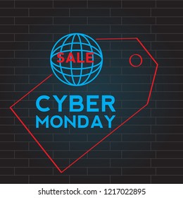 Neon cyber monday promotion. Vector illustration design