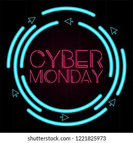 Neon cyber monday promotion. Vector illustration design