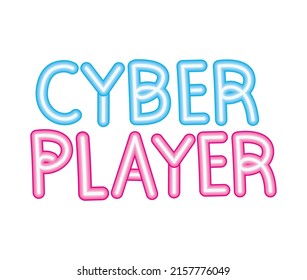 neon cyber player signboard over white