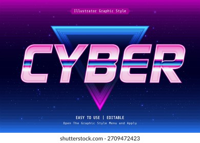 Efecto de texto cibernético de neón Vector editable futurista retro	
