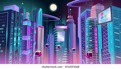 Futuristic Night City Cityscape Neon Signs Stock Illustration Shutterstock