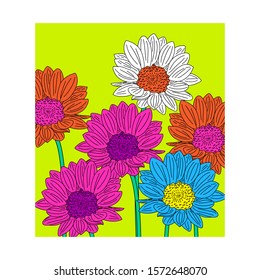 NEON DAISY FLOWERS VECTOR ILLUSTRATION, SLOGAN PRINT