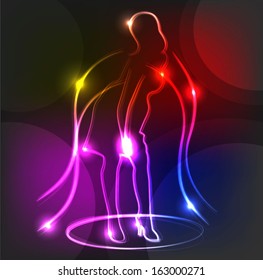 Neon dancing girl vector