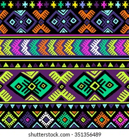 neon dark multicolor tribal seamless pattern. aztec fancy abstract geometric art print. ethnic hipster backdrop. Wallpaper, cloth design, fabric, paper, wrapping, textile design. hand drawn.  