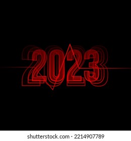 Neon Dark Red New Year 2023 Numbered Text with Heartbeat Effect, Black Background