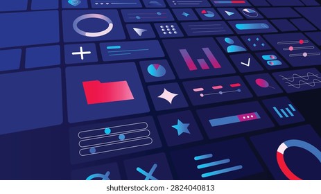 
 Neon dashboard interface vector with futuristic analytics and digital UI elements