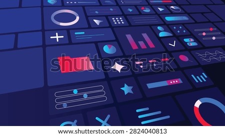 
 Neon dashboard interface vector with futuristic analytics and digital UI elements